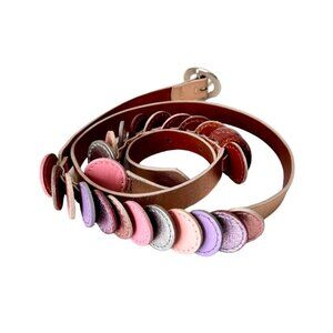 Vintage Cole Haan Slim Belt Sz.L Rose Gold Metallic Leather Round Accents 90s